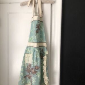 Anthropologie blue green floral Halter apron adjustable